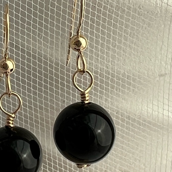 Artisan Black Onyx and 14K Gold Filled Earrings - Picture 3 of 13